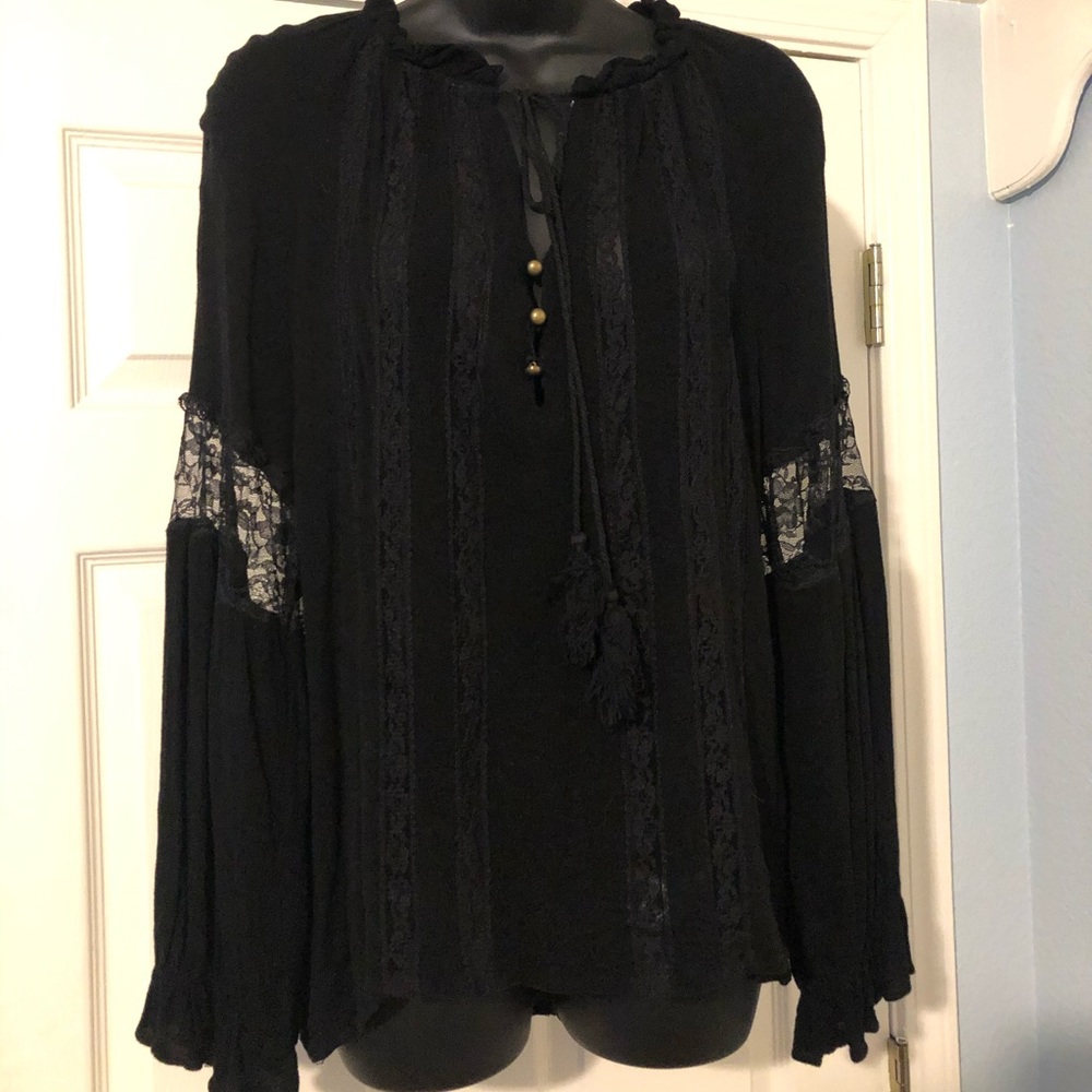 Black peasant top blouse xl